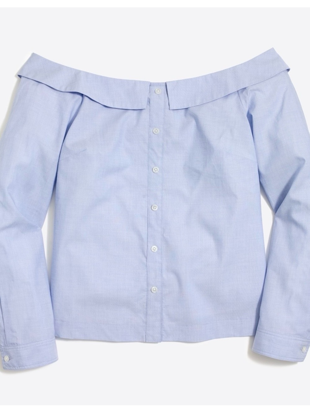 J.Crew blue off the shoulder cotton shirt.